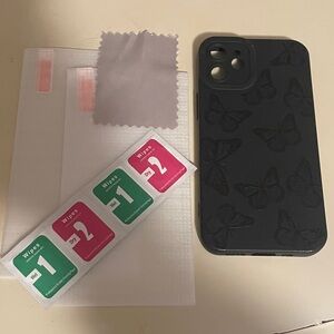 Black Butterfly iPhone 12 mini Case and 2 screen protectors sets
